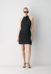 Audience Satin Mini Halter Dress - BLACK