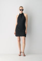 Audience Satin Mini Halter Dress - BLACK