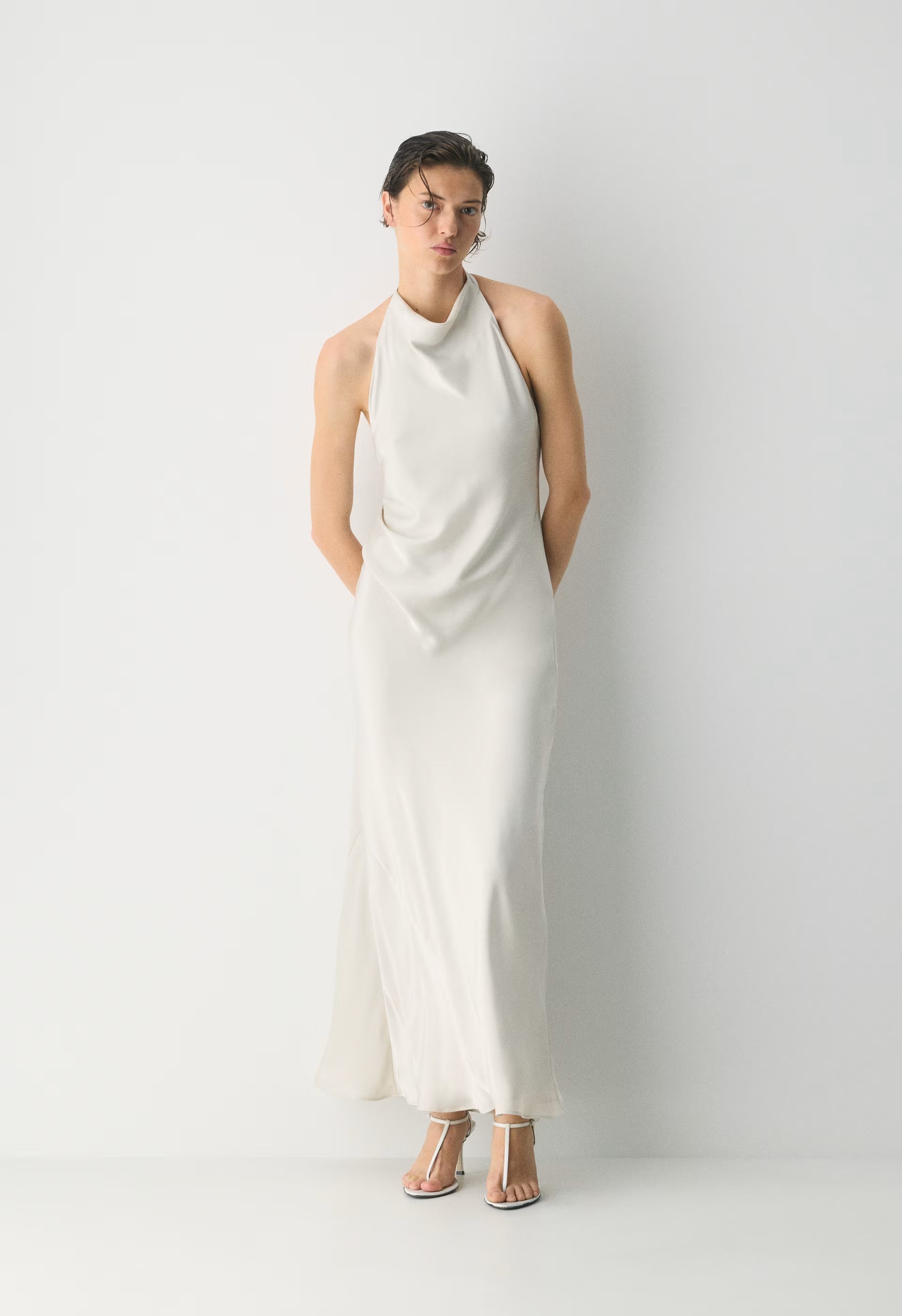 Audience Satin Full Halter Dress - MATTE PEARL