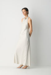 Audience Satin Full Halter Dress - MATTE PEARL