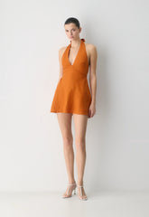 Nightscape Linen Halter Micro Dress - MESA ORANGE