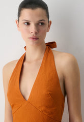 Nightscape Linen Halter Micro Dress - MESA ORANGE