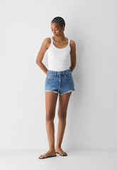 Denim Forum The ‘90s Vintage Hi-Rise Mini Denim Short - 5 YRS KISS N TELL BLEU