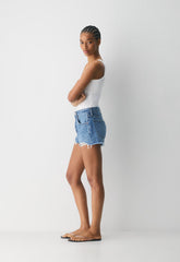 Denim Forum The ‘90s Vintage Hi-Rise Mini Denim Short - 5 YRS KISS N TELL BLEU