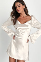 Sensational Fate Emerald Green Satin Cowl Neck Mini Dress