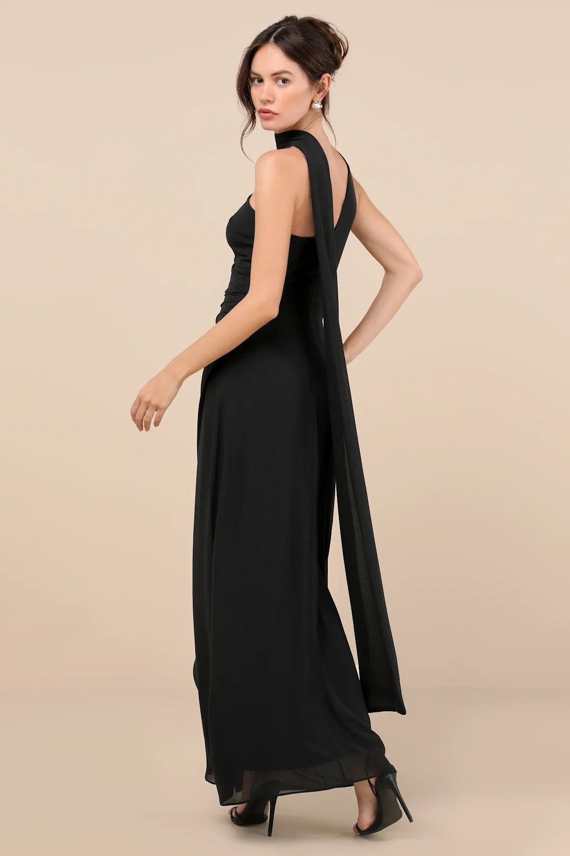 Adeline Lavender One-Shoulder Scarf Maxi Dress