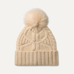 Women's Cable Beanie With Pom - CREAM