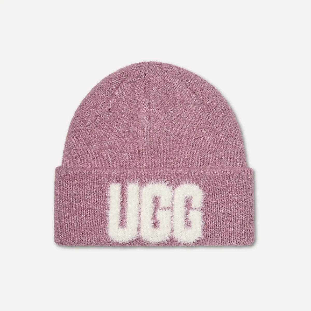 Women's Fuzzy UGG Logo Beanie - DUSTY ORCHID