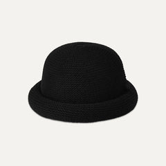 Women's Rolled Knit Hat - BLACK