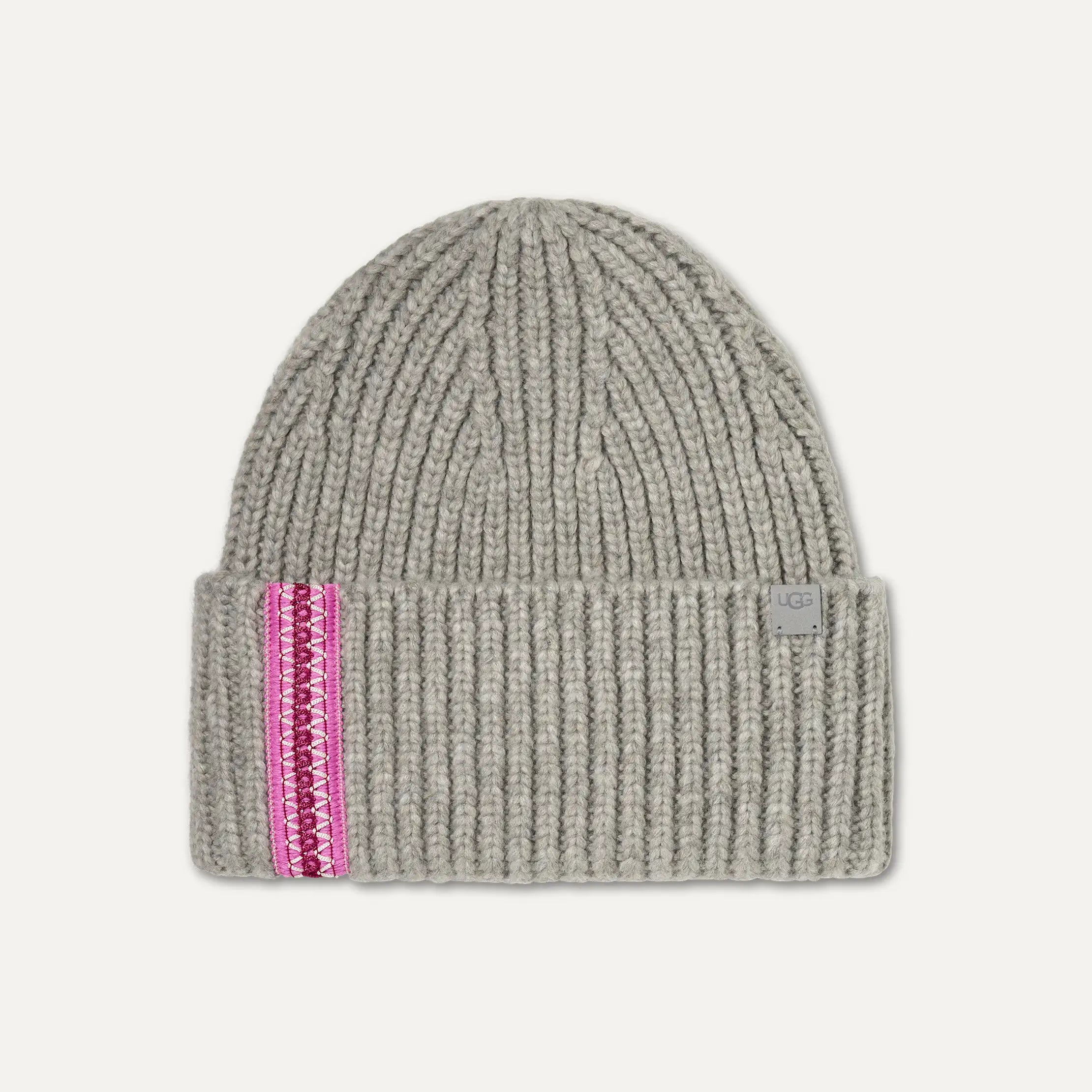 Women's Chunky Rib UGGbraid Beanie - COBBLE / BRIGHT FUCHSIA