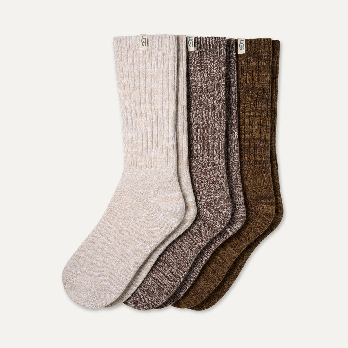Women's Rib Knit Slouchy Crew 3 Pack - BURNT CEDAR / MOONLIGHT / COFFEE GROUNDS