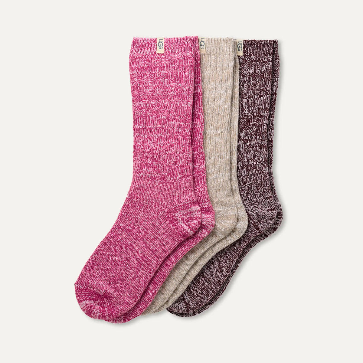 Women's Rib Knit Slouchy Crew 3 Pack - CHROMA PINK / PUTTY / WILD GRAPE