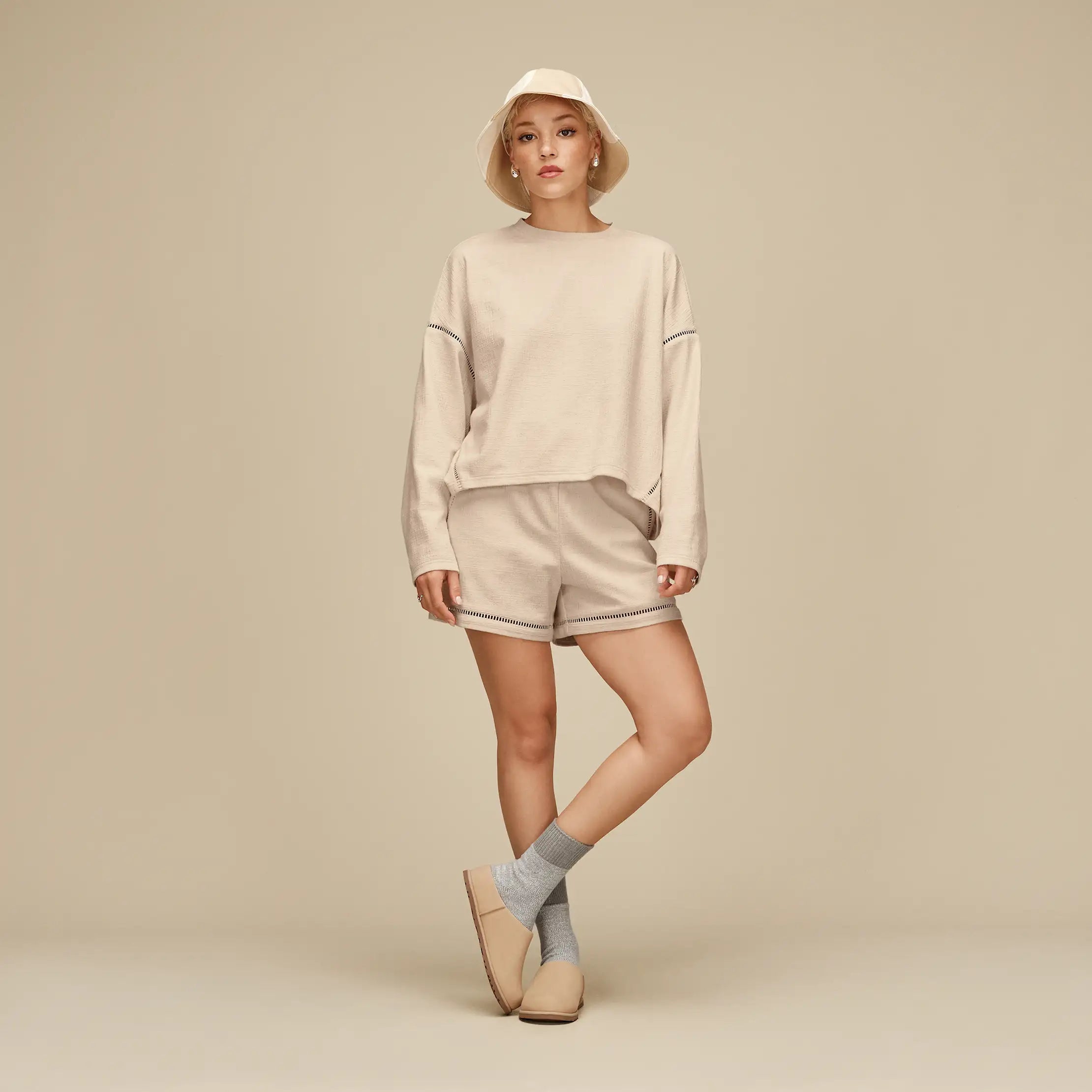 Women's Rib Knit Slouchy Quarter - SEAL