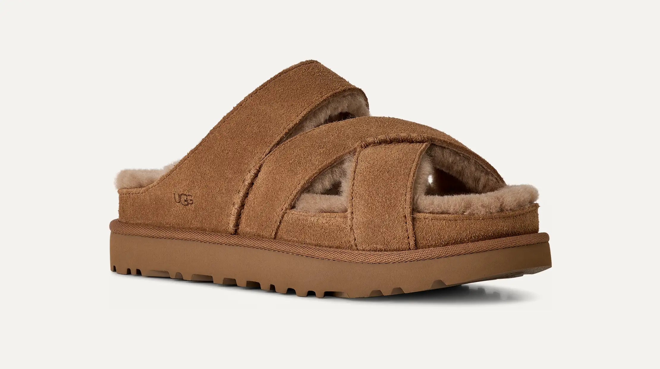 Women's Greenport Cross Strap Slide - CHESTNUT