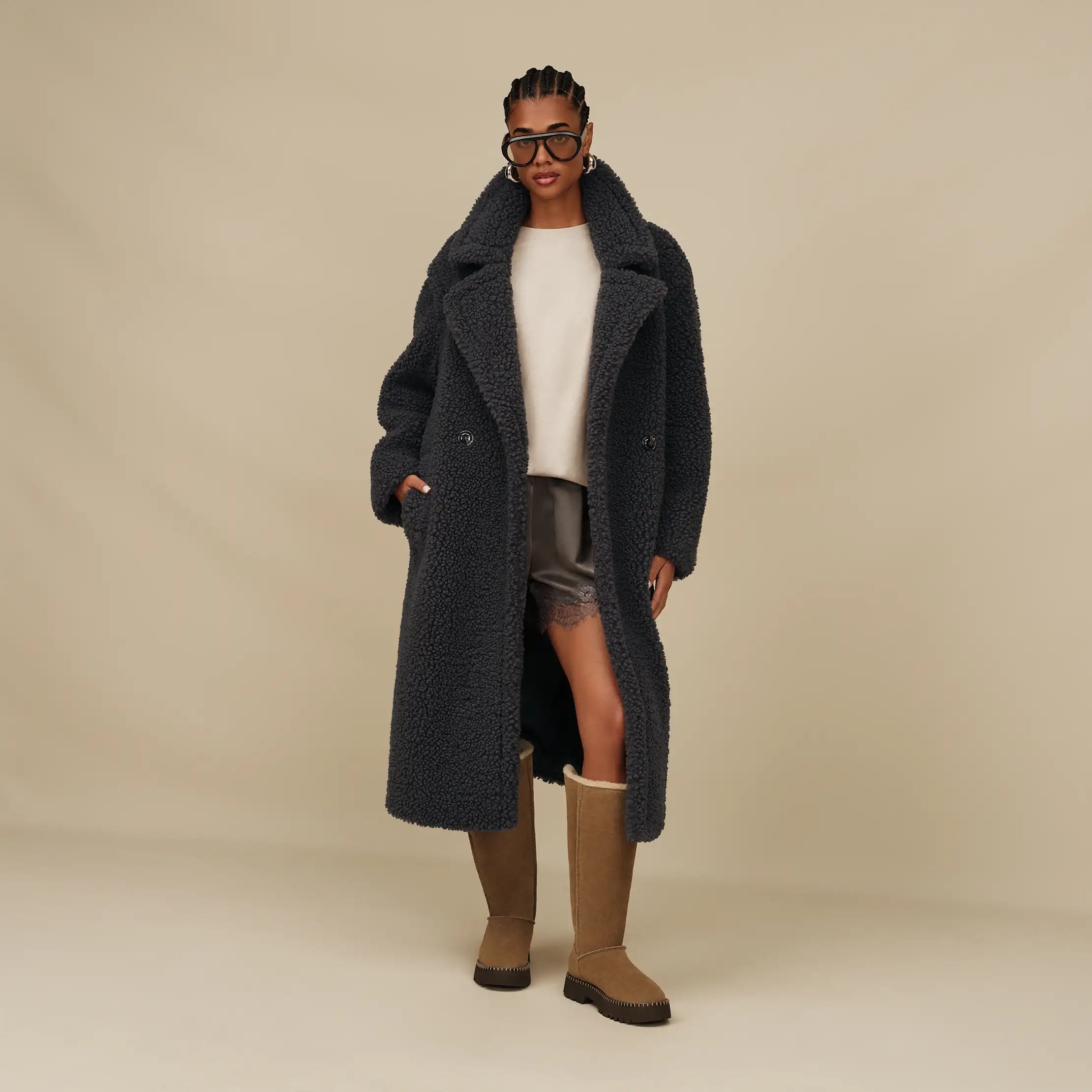 Women's Gertrude Long Teddy Coat II - INK
