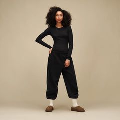 Women's Aidelene Long Sleeve Rib Tee - BLACK