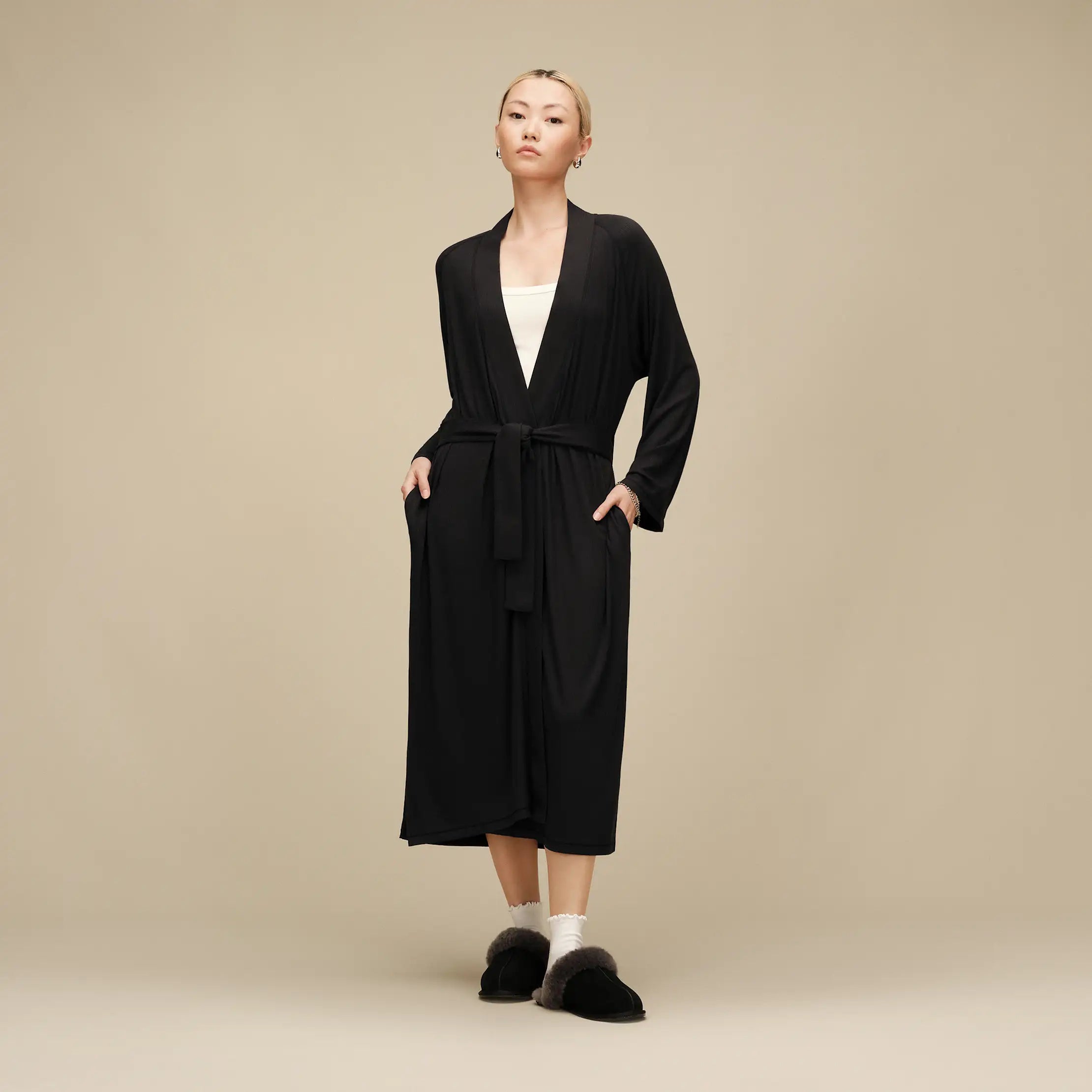 Women's Myra Rib Robe - BLACK