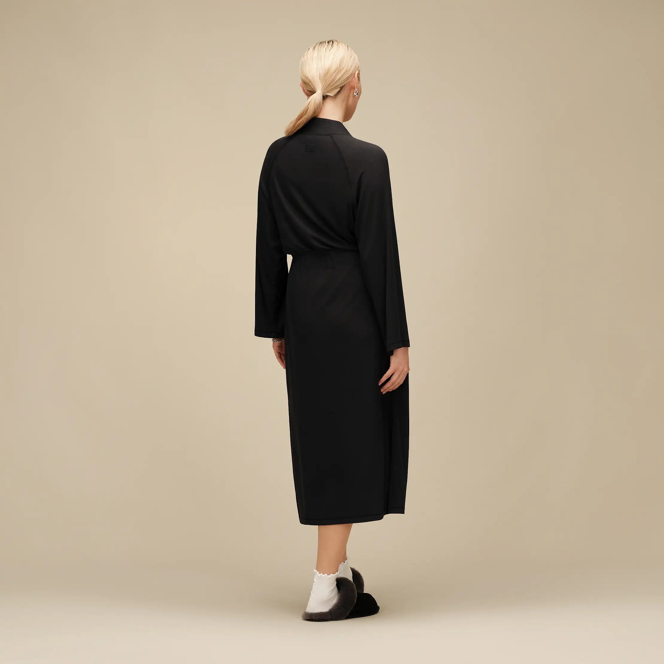 Women's Myra Rib Robe - BLACK
