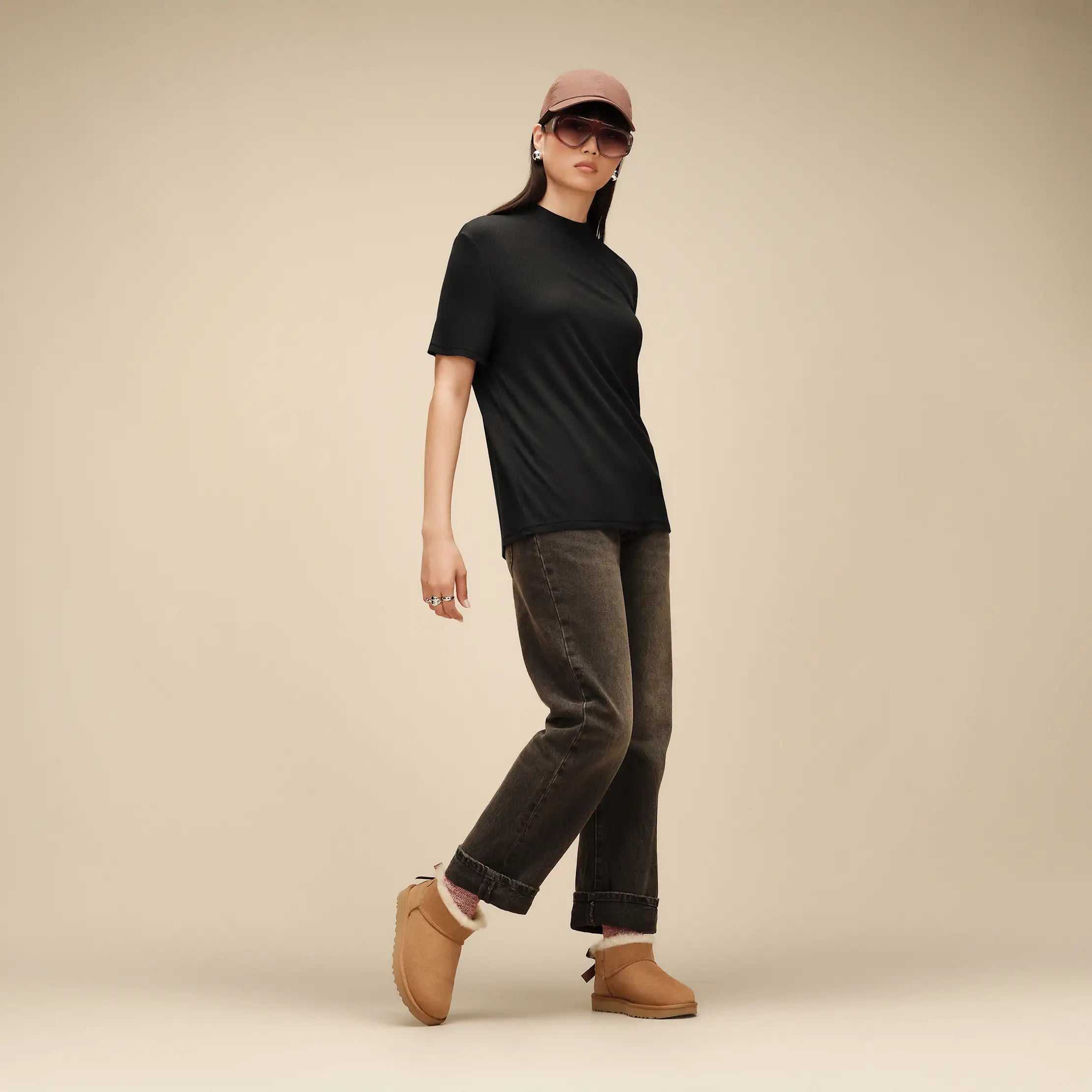 Women's Amarys Relaxed Rib Tee - BLACK