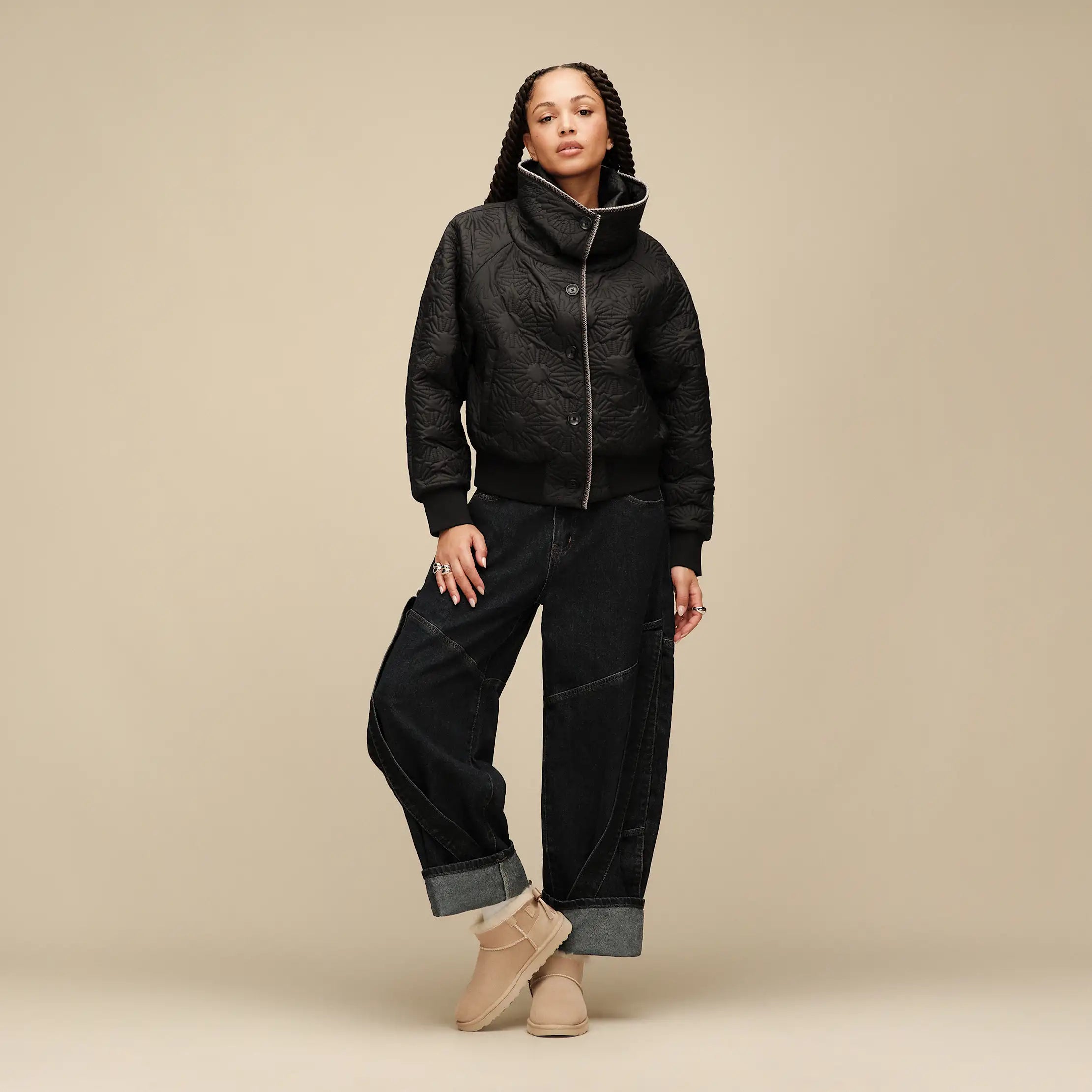 Women's Solein Oversized-Collar Jacket - BLACK