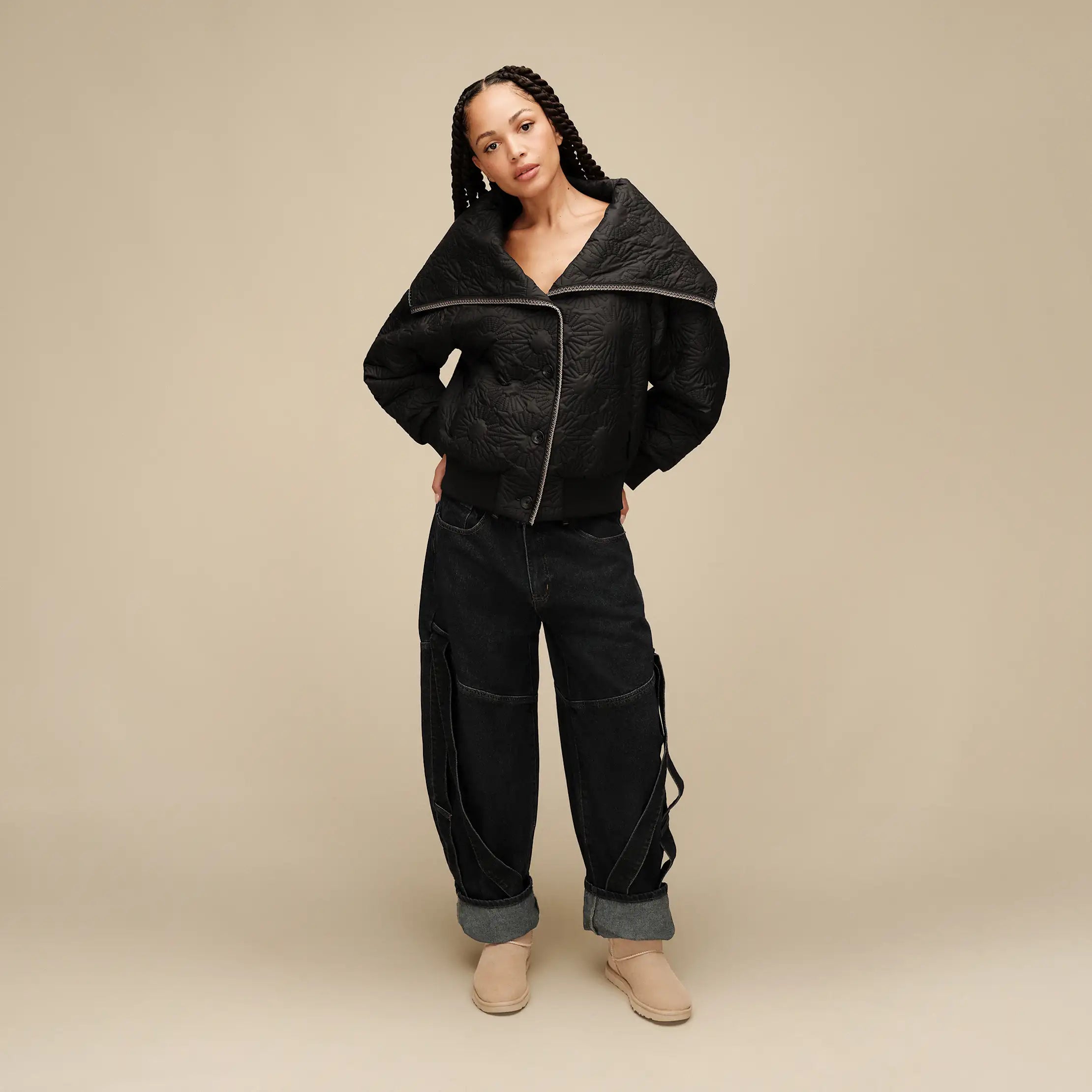 Women's Solein Oversized-Collar Jacket - BLACK