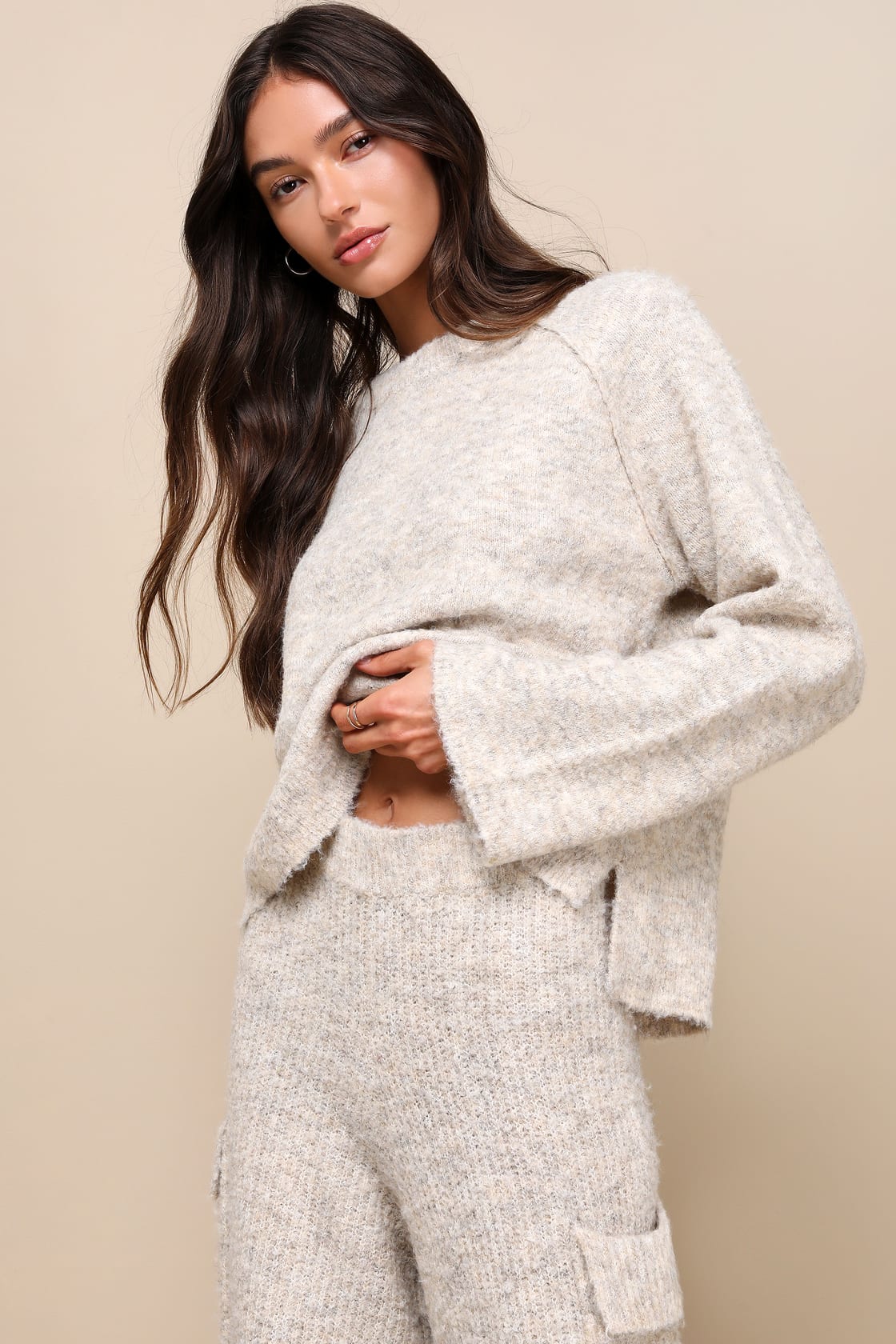 Signature Sunday Heather Beige Raglan Sleeve Pullover Sweater
