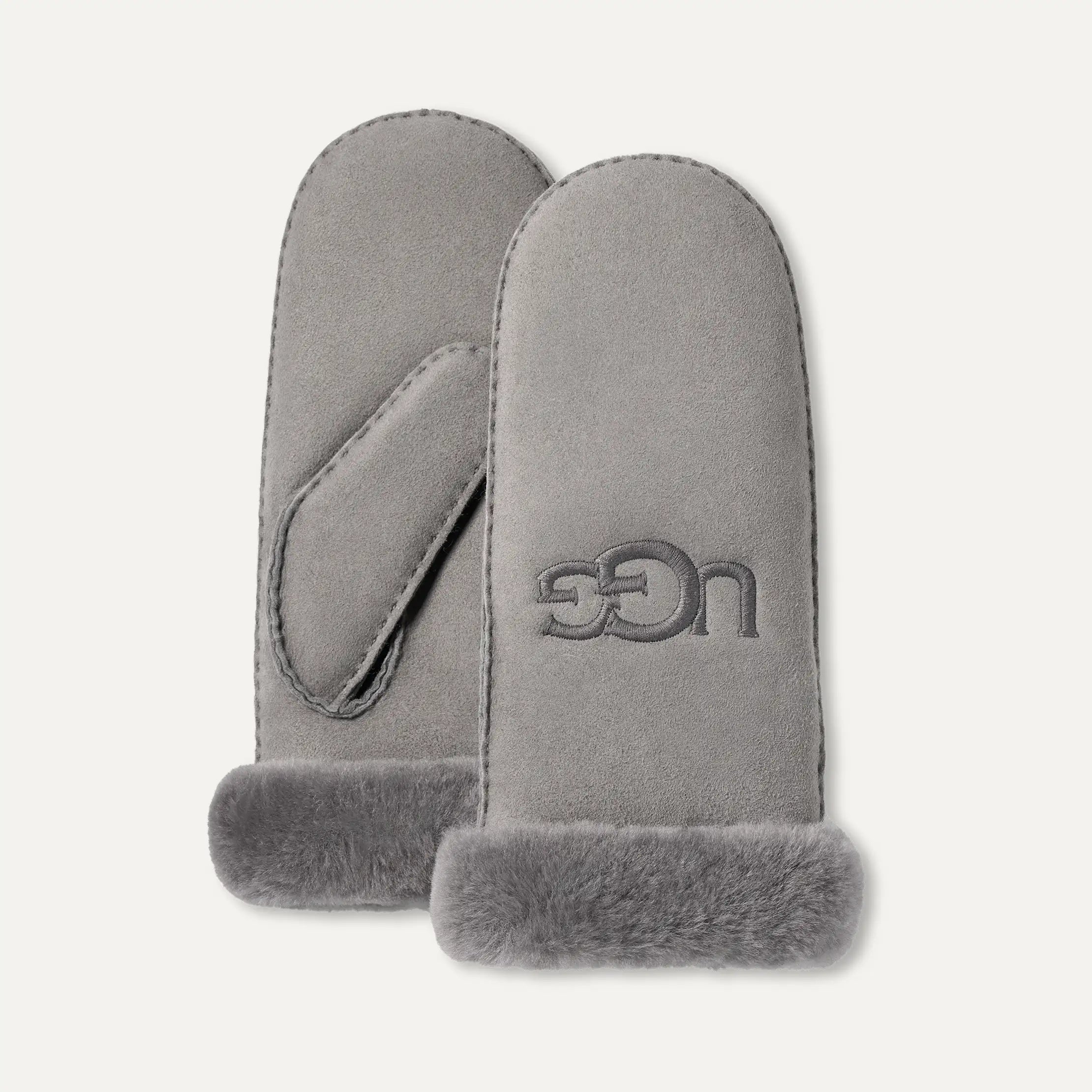 Women's Sheepskin Embroider Mitten - ANCHOR GREY