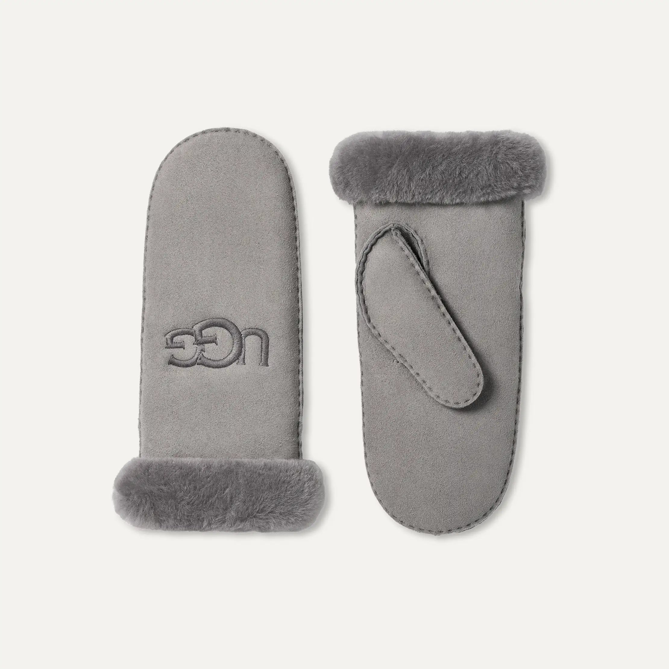 Women's Sheepskin Embroider Mitten - ANCHOR GREY
