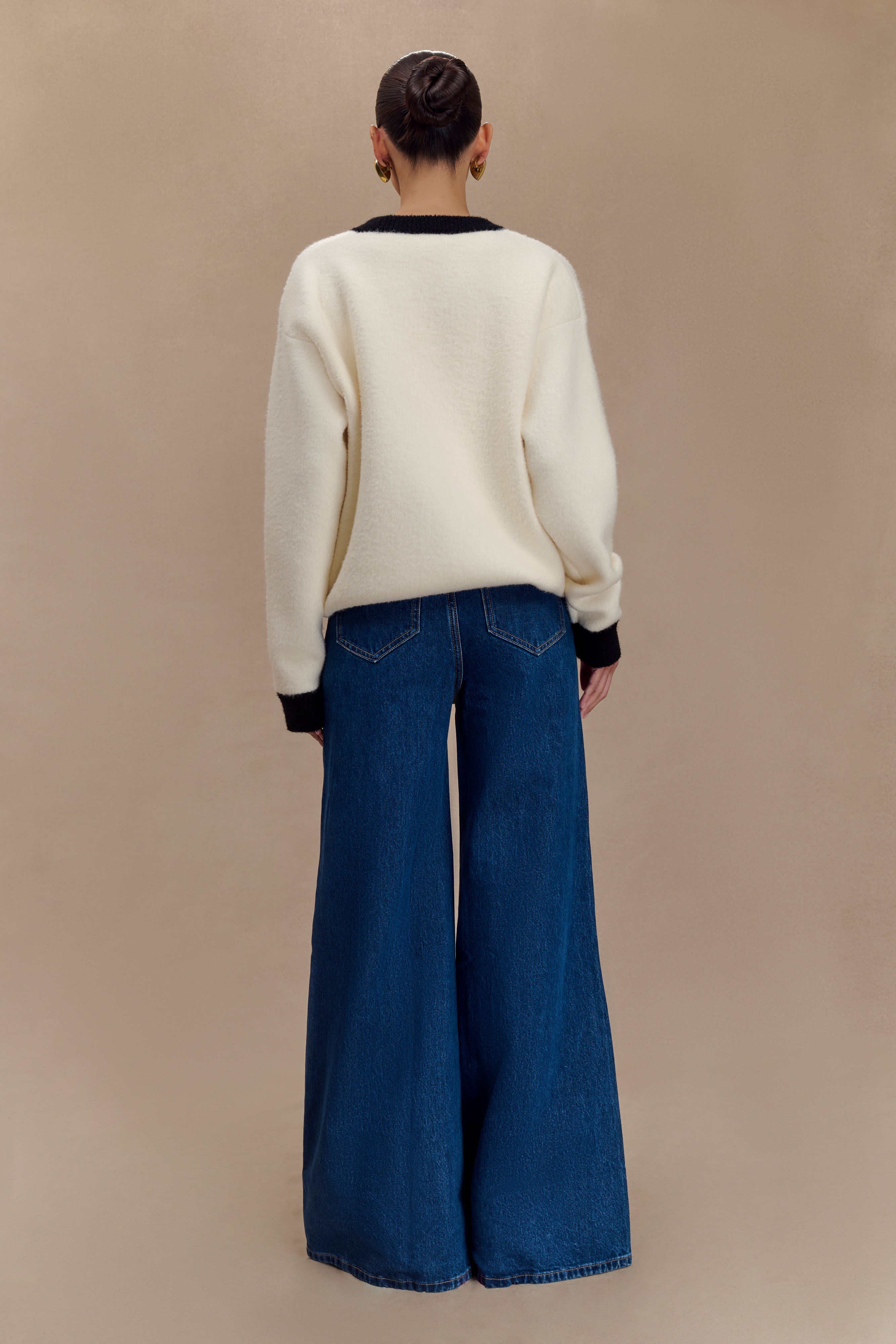 Jen Wide Leg Flare Denim Jeans - Dark Blue