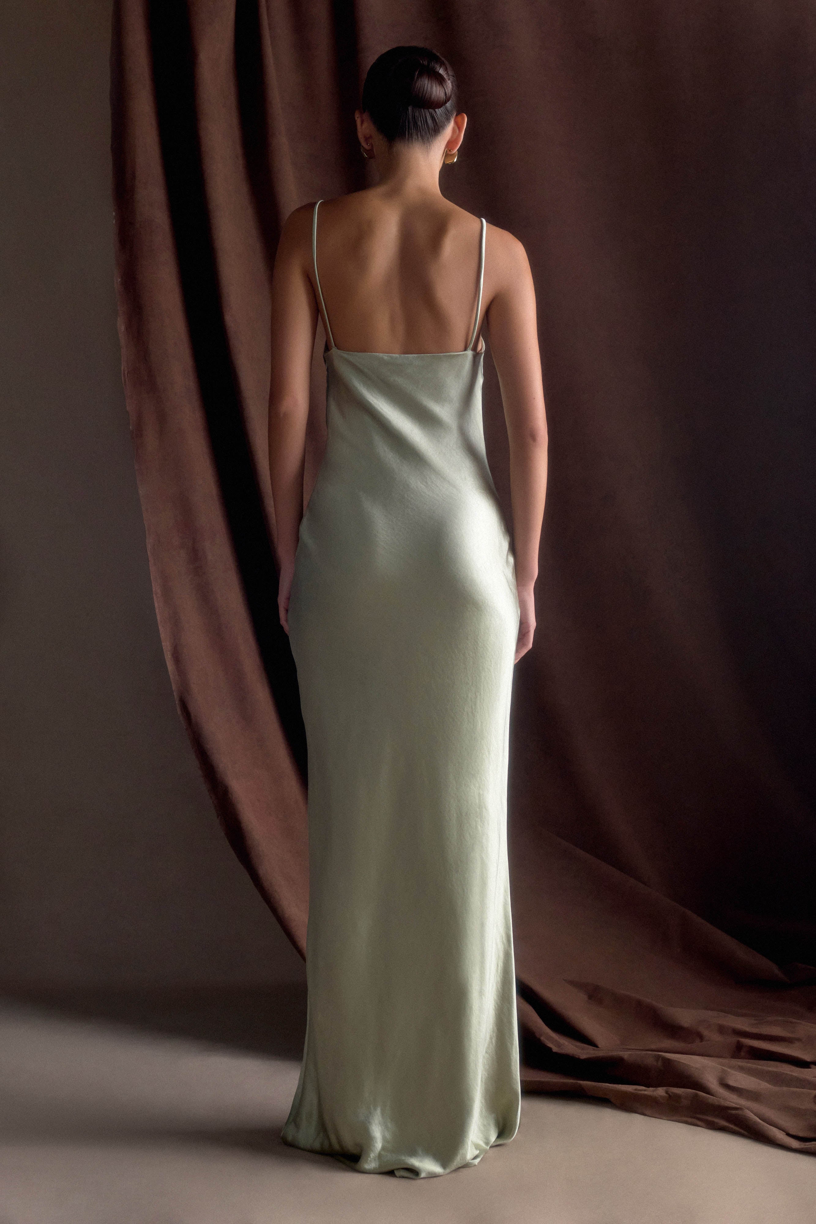 Lilly Sweetheart Satin Maxi Dress - Sage