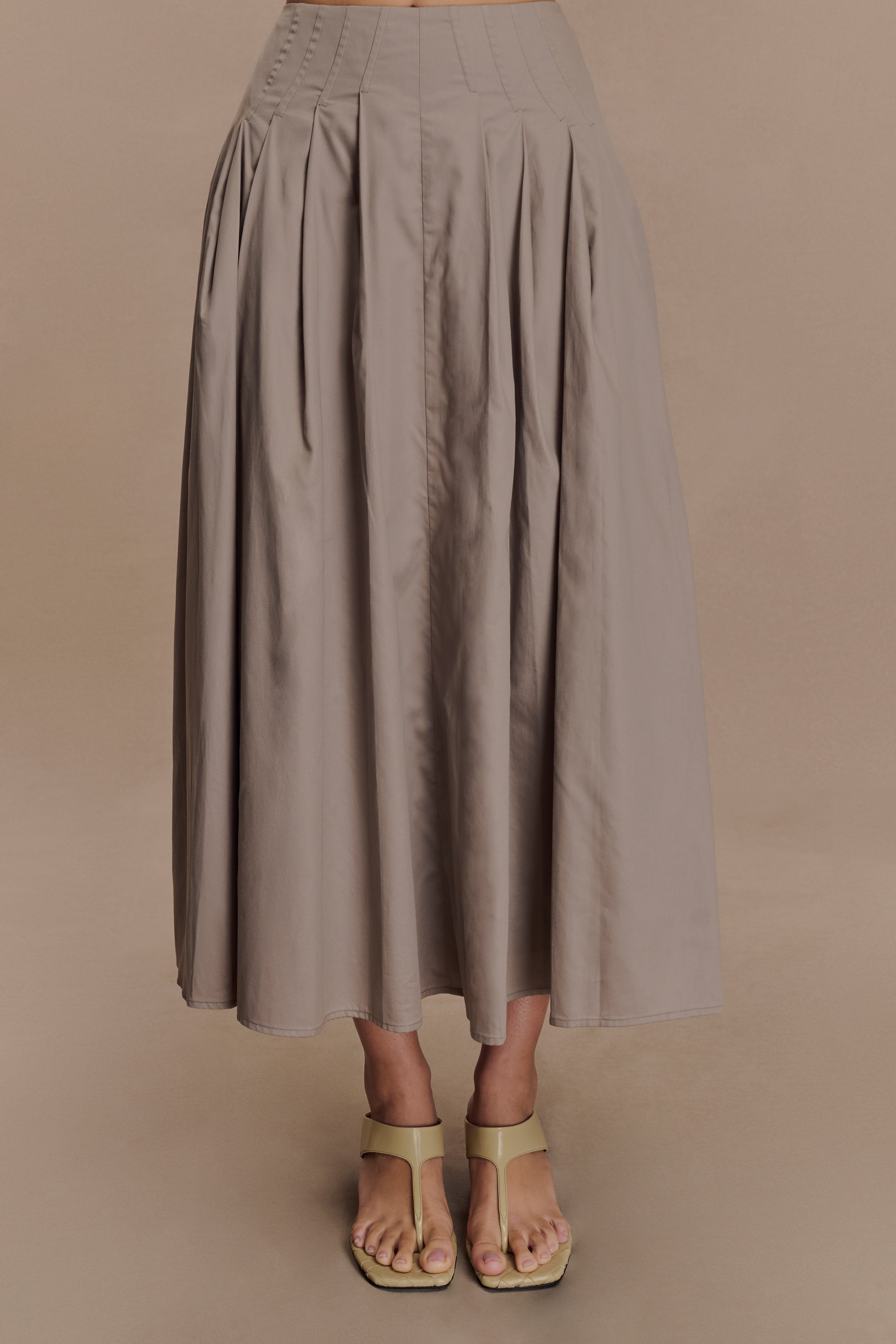 Mae A-Line Midi Skirt - Pebble Brown