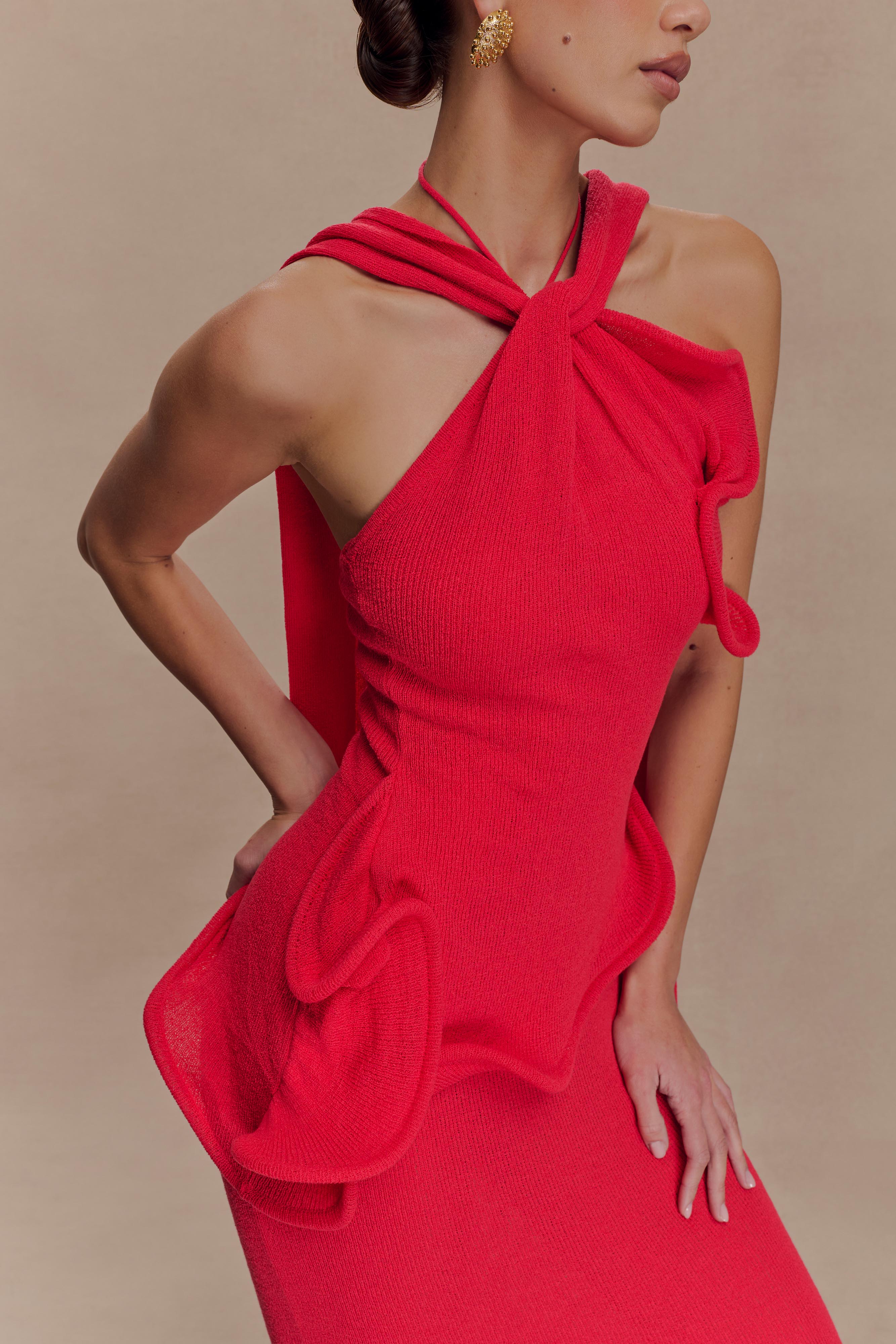 Caprice Halter Knit Maxi Dress - Red