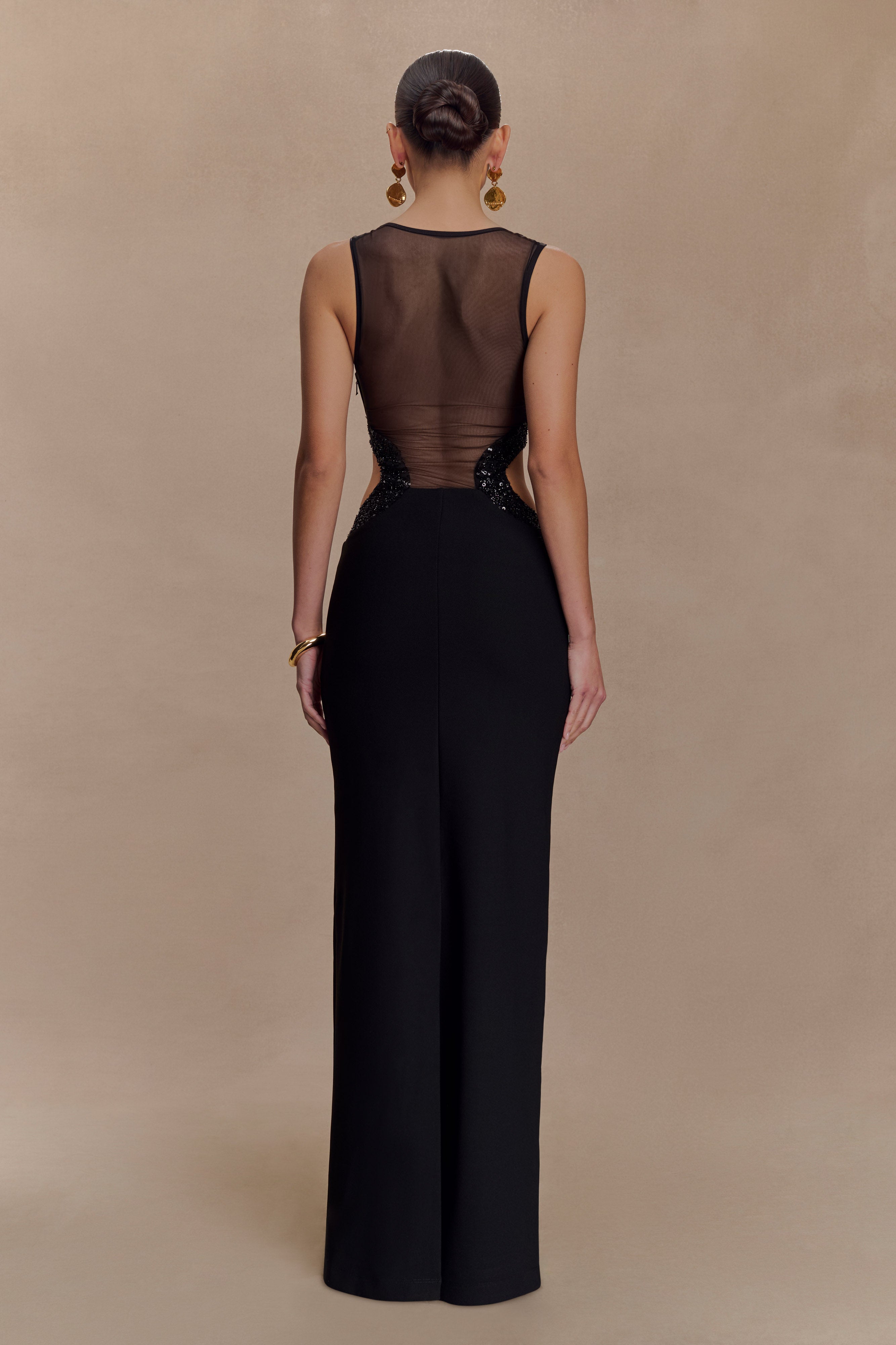 Angelique Beaded Crepe Maxi Dress - Black