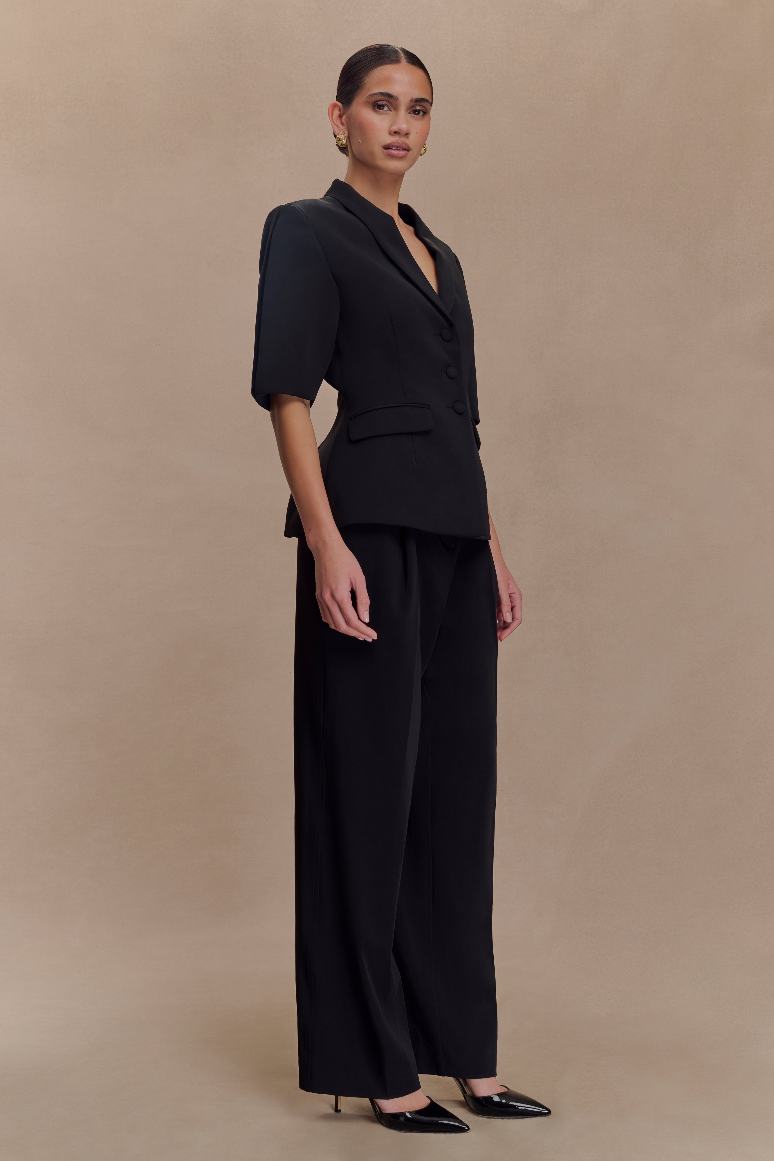 Opal Puff Sleeve Suiting Top - Black