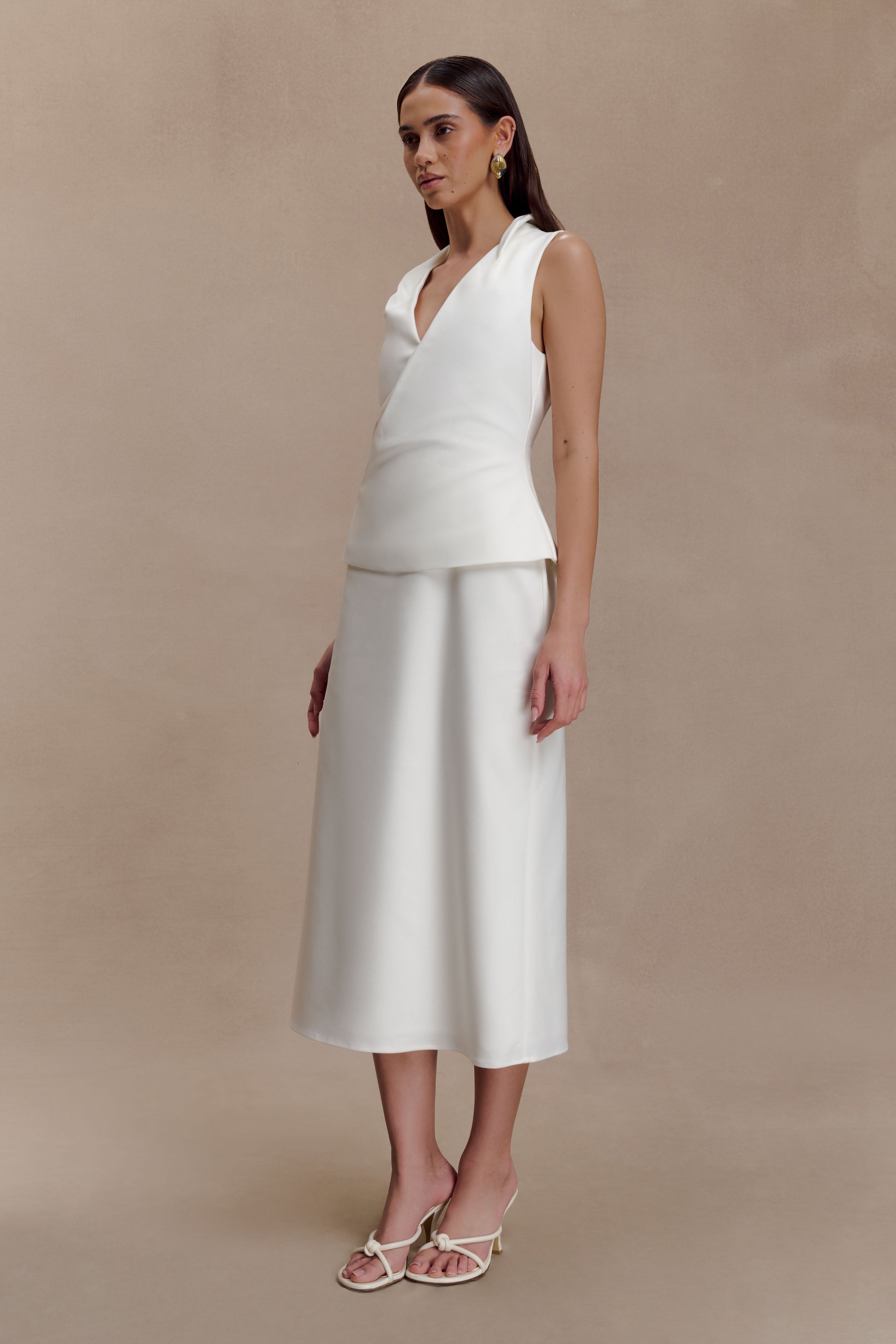 Yanina Cotton Halter Midi Dress - White