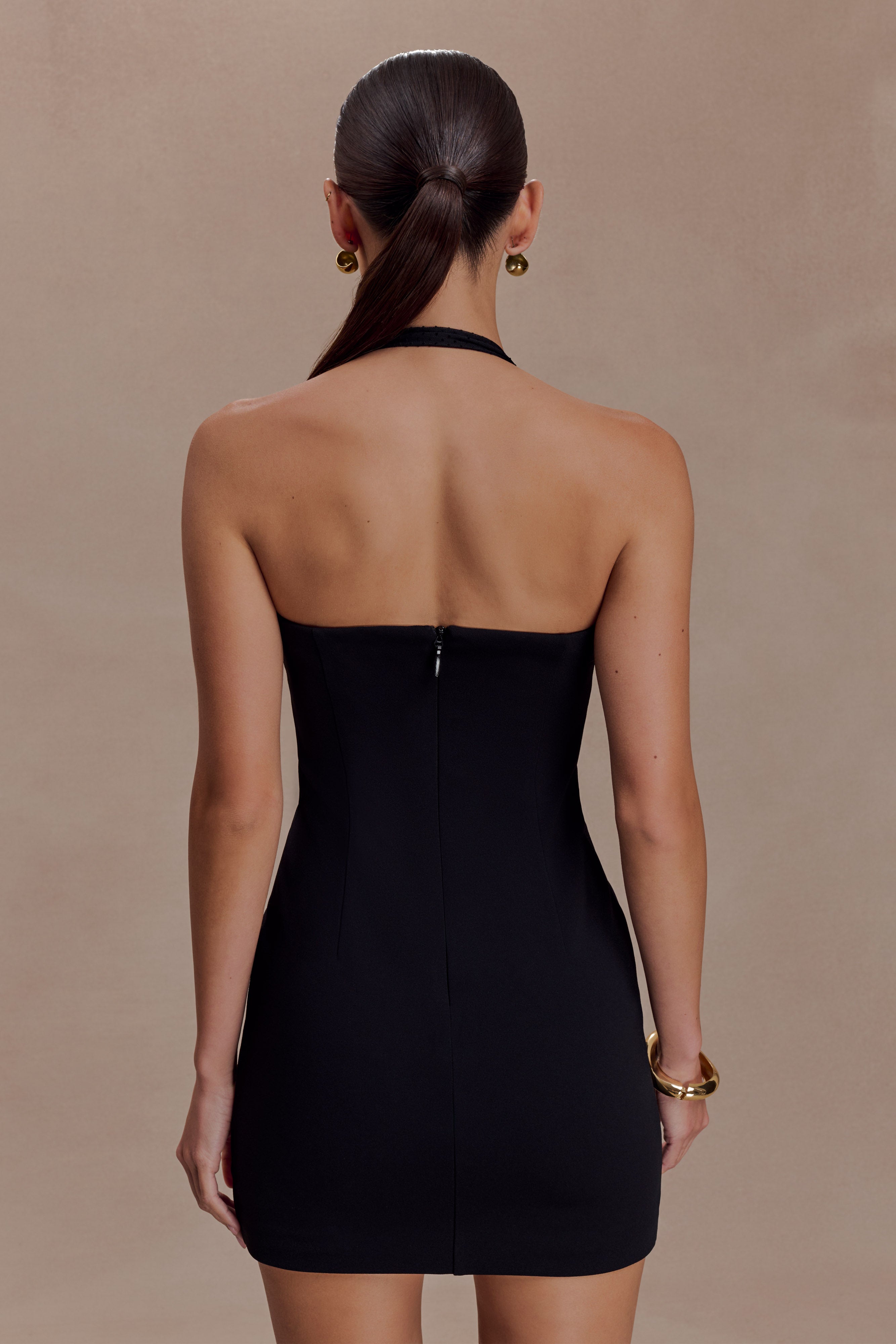 Cressida Crepe Halter Mini Dress - Black