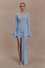 Electra Slinky Lace Mini Dress - Pale Blue