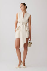 Alina Waist Tie Sleeveless Top - Stripe
