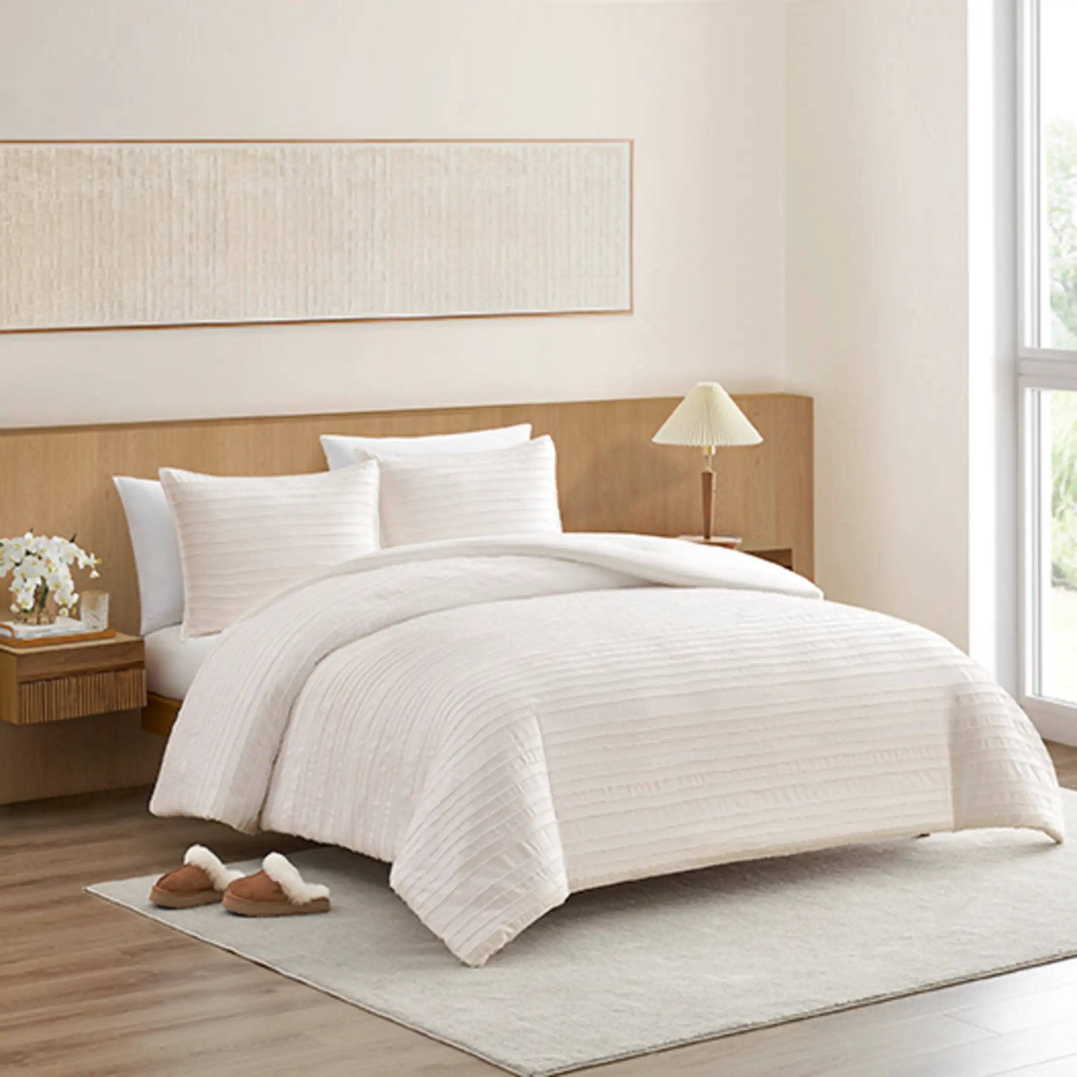 Home Devon Comforter Set Twin/TXL - BRIGHT WHITE TEXTURE STRIPE