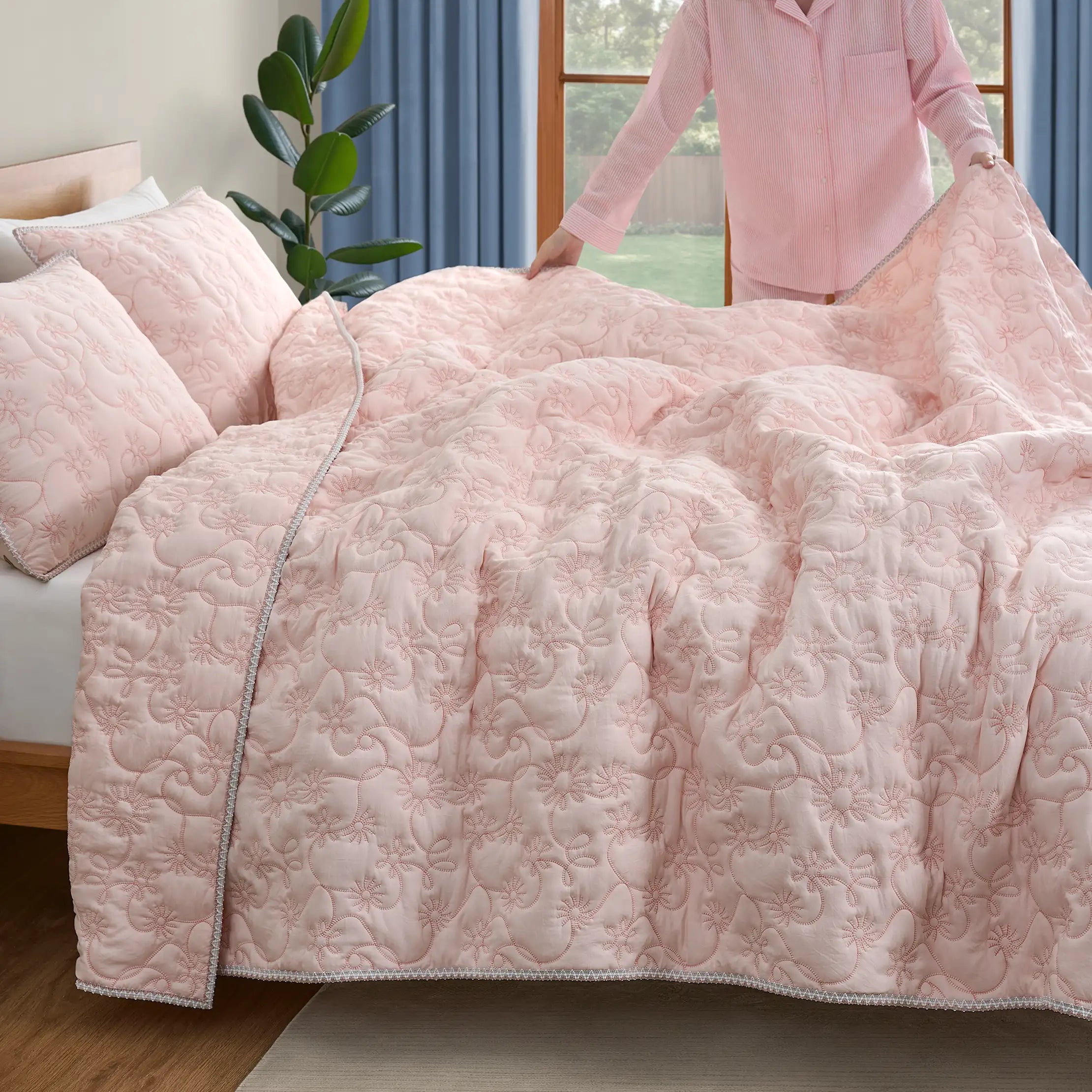 Home Botanic Quilt Set Queen - HIMALAYAN SALT / CAMEO ROSE