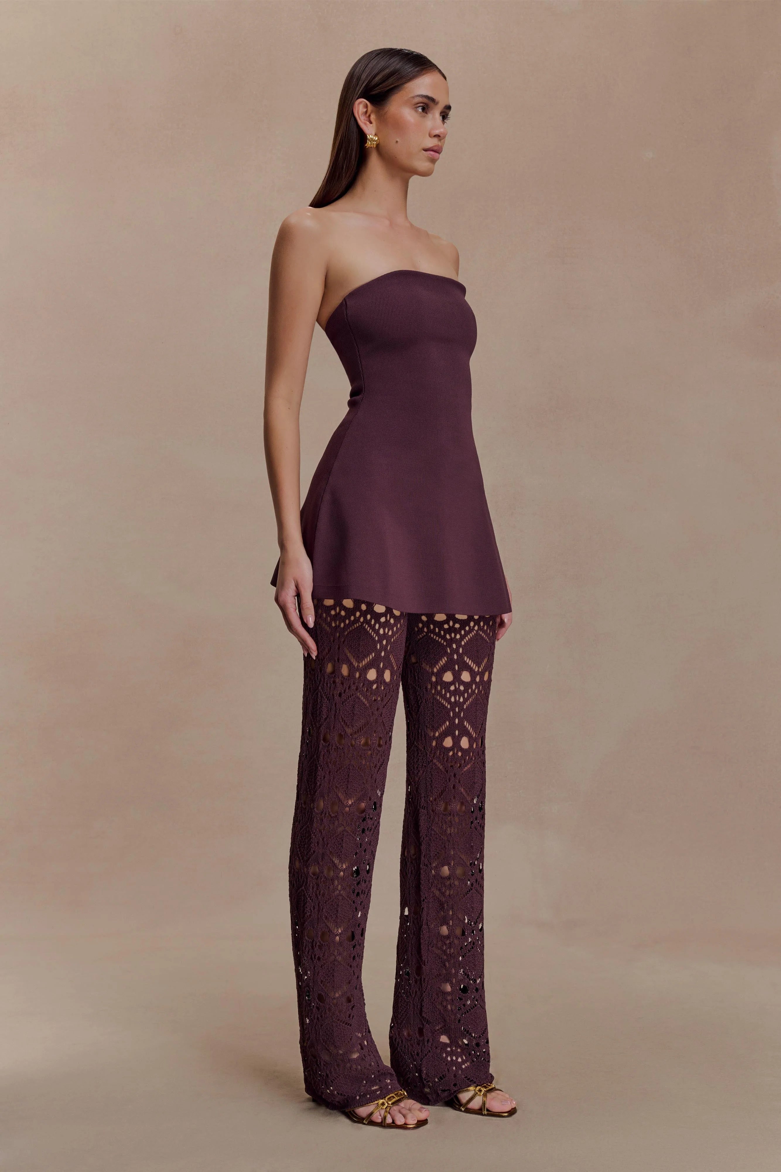 Anette Bandage Knit Strapless Top - Chocolate