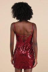 Sparkling Magic Emerald Green Sequin Lace-Up Mini Dress