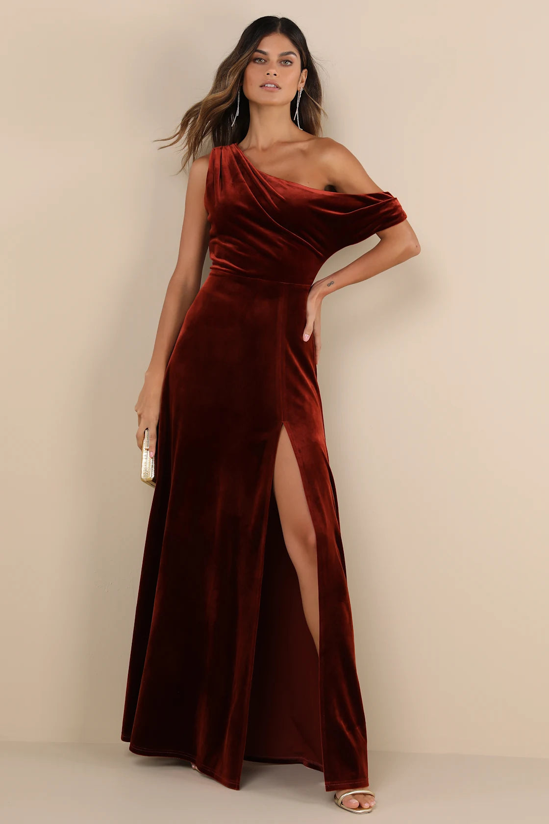 Coveted Confidence Black Velvet Asymmetrical Maxi Dress
