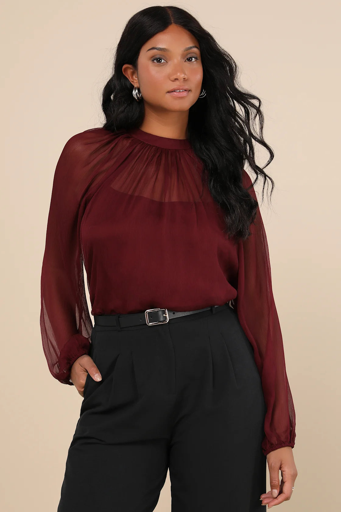 Angelically Airy Emerald Green Balloon Sleeve Top