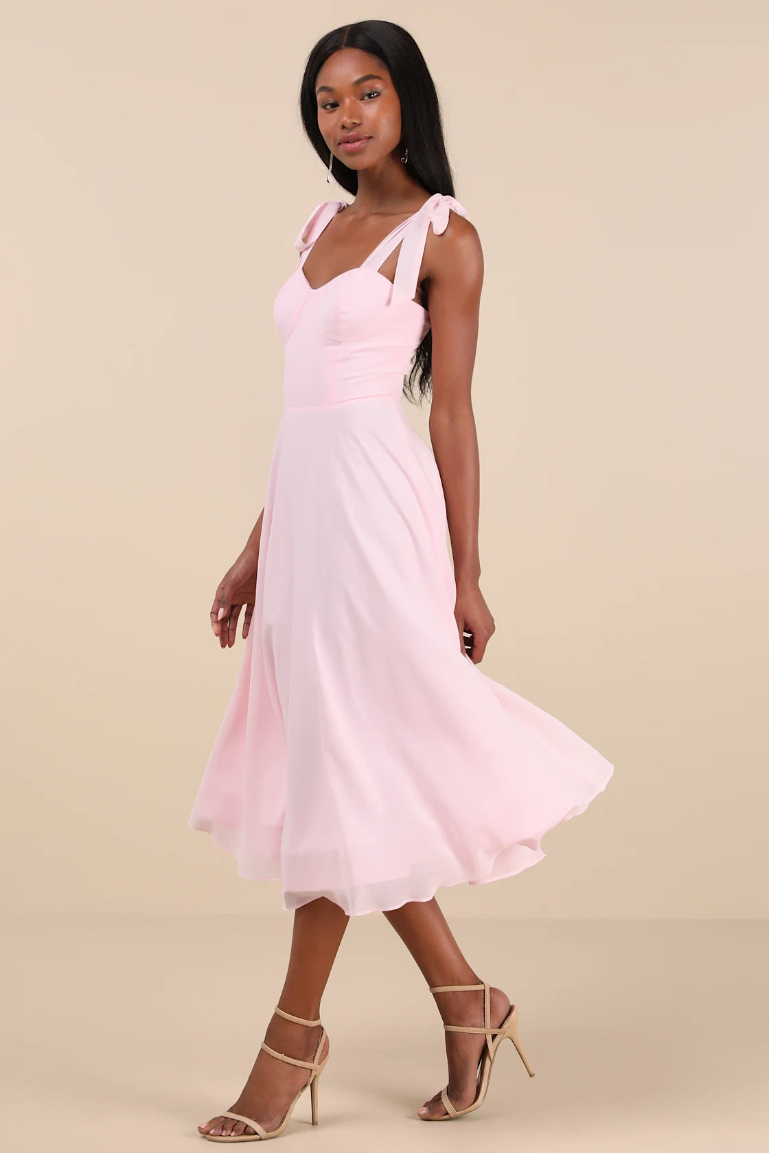 Sophisticated Charisma Navy Blue Tie-Strap A-Line Midi Dress