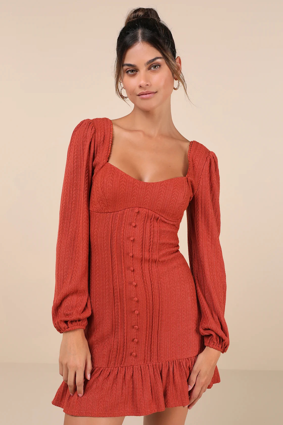 Coveted Sweetness Cream Pointelle Knit Long Sleeve Mini Dress