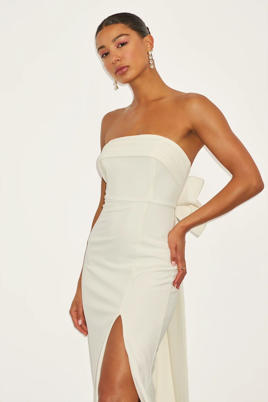 Fabulous Phenomenon Black and White Strapless Bow Midi Dress