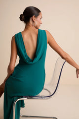 Yaneli White Boat Neck Cowl Back Maxi Dress