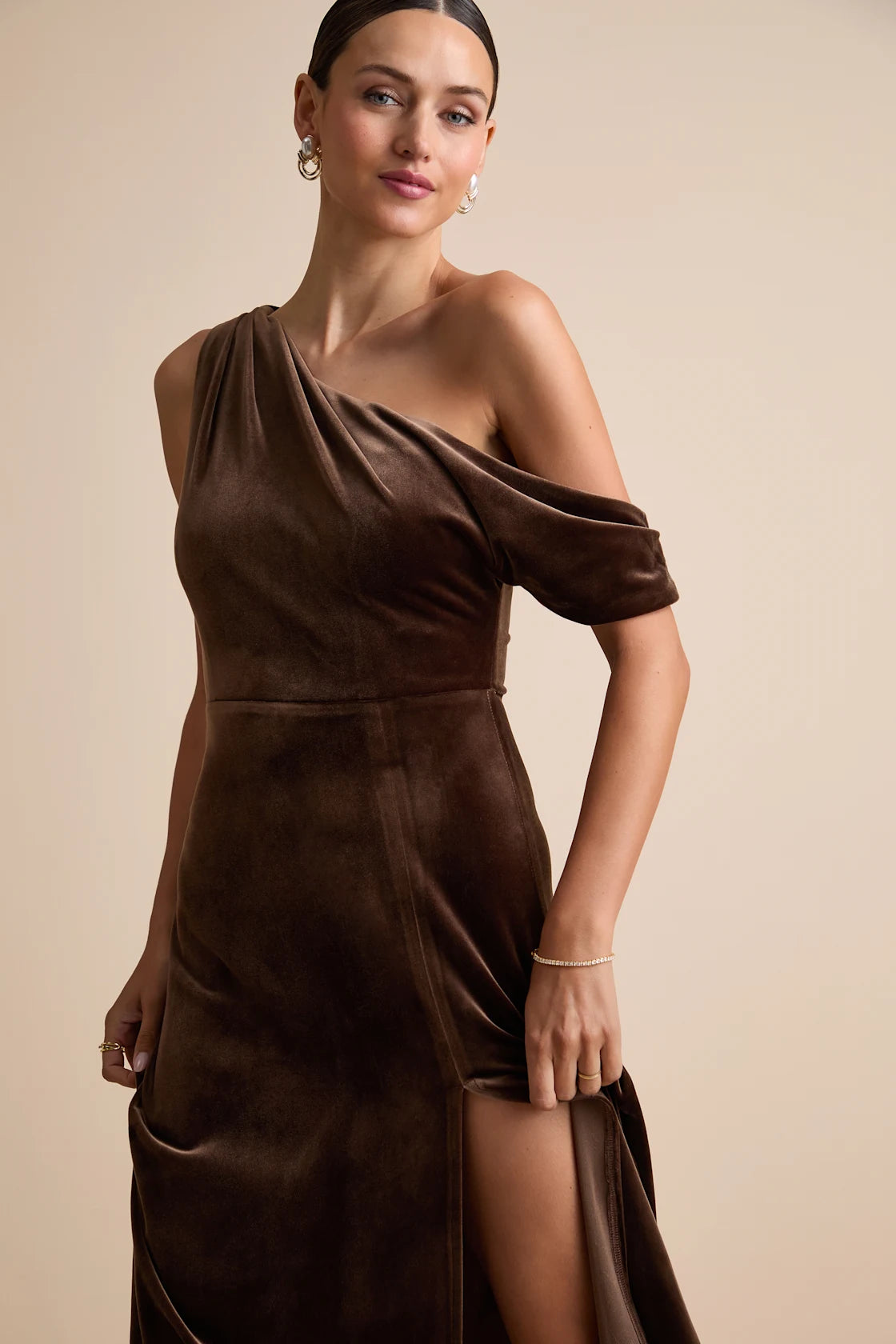 Coveted Confidence Black Velvet Asymmetrical Maxi Dress
