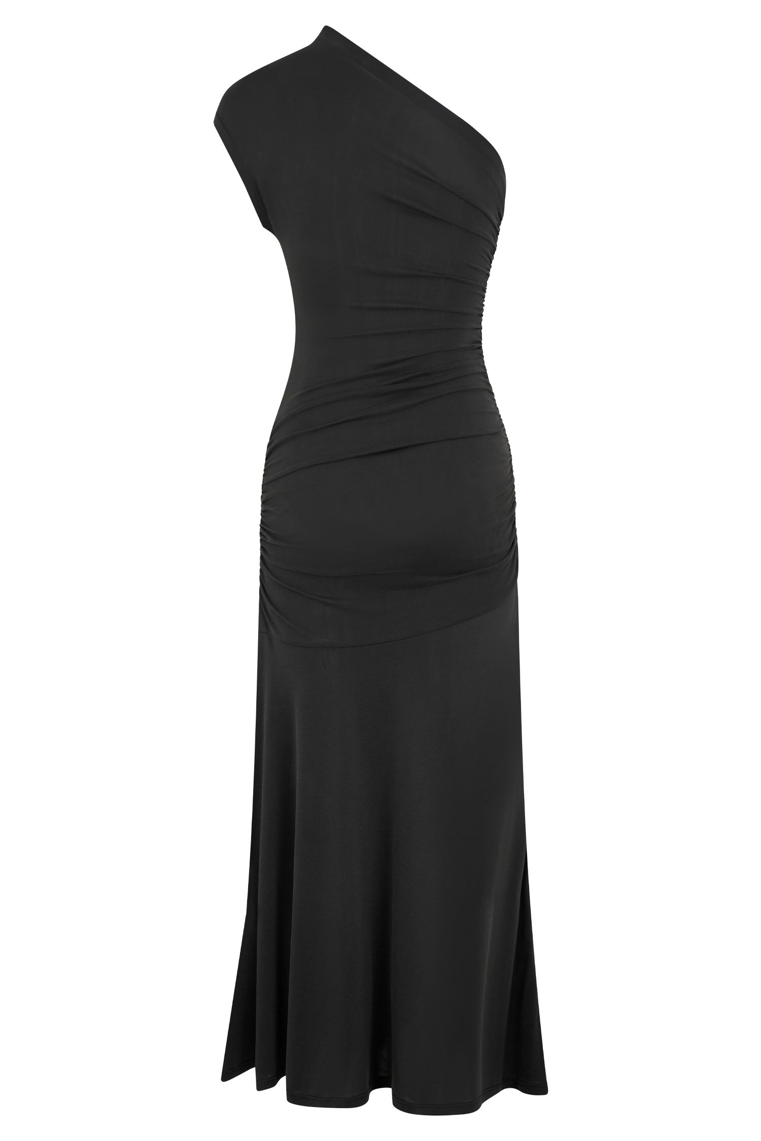 Chloe Peached Jersey One Shoulder Midi Dress - Black